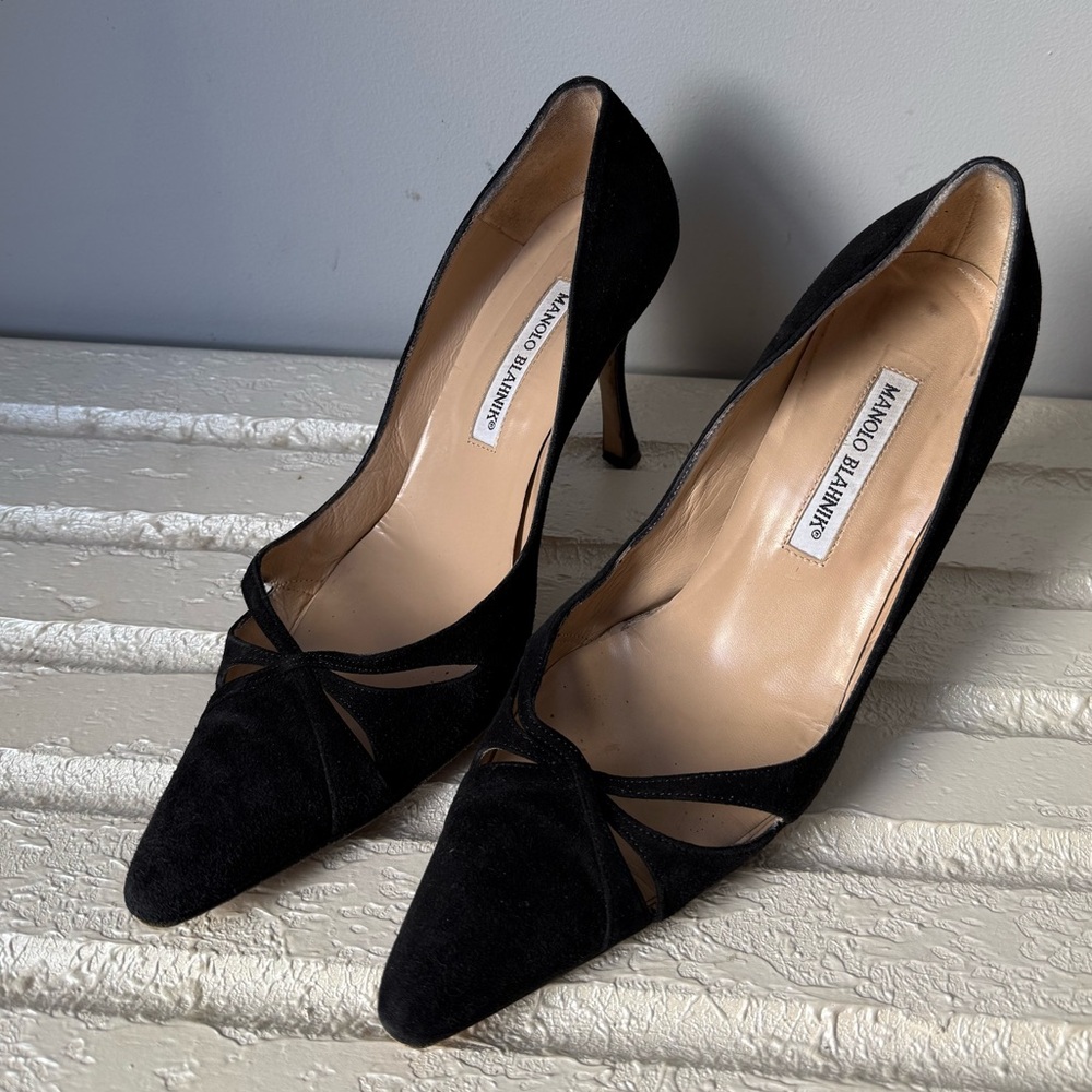 Manolo Blahnik- Black Suede Women's Heels- 38 1/2